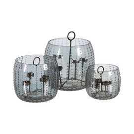 PORTAVELAS GRIS CRISTAL DECORACIÓN 18 X 18 X 16 CM