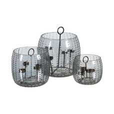 PORTAVELAS GRIS CRISTAL DECORACIÓN 23 X 23 X 20 CM