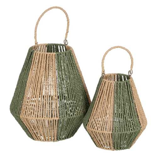 FAROL PORTAVELAS NATURAL-VERDE PAPEL 21,50 X 21,50 X 23 CM