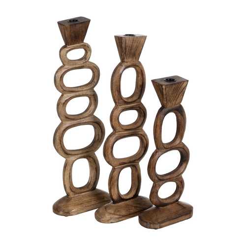 S/3 CANDELABRO NATURAL MADERA DE MANGO 17 X 7 X 50 CM