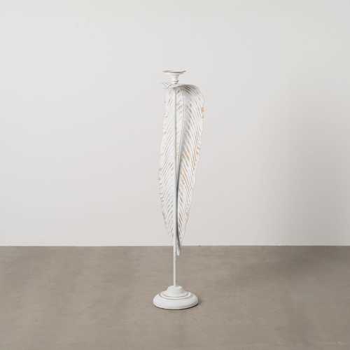 PORTAVELAS HOJA BLANCO METAL DECORACIÓN 23,50 X 22,50 X 118