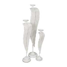 PORTAVELAS HOJA BLANCO METAL DECORACIÓN 20 X 19 X 92 CM