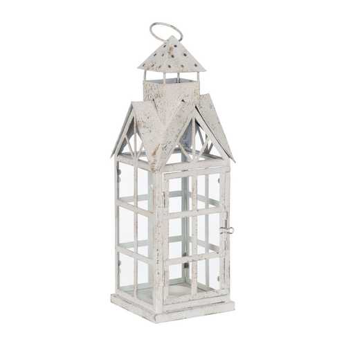 FAROL PORTAVELAS AZUL CLARO METAL 15 X 15 X 45 CM
