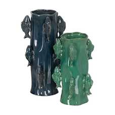 JARRÓN PECES AZUL CERÁMICA 21 X 21 X 39,50 CM JARRÓN PECES AZUL CERÁMICA 21 X 21 X 39,50 CM