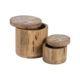 S/2 TARRO BLANCO-NATURAL MADERA DE MANGO 15 X 15 X 15 CM