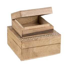 S/2 CAJAS BLANCO-NATURAL MADERA DE MANGO 18 X 18 X 9 CM