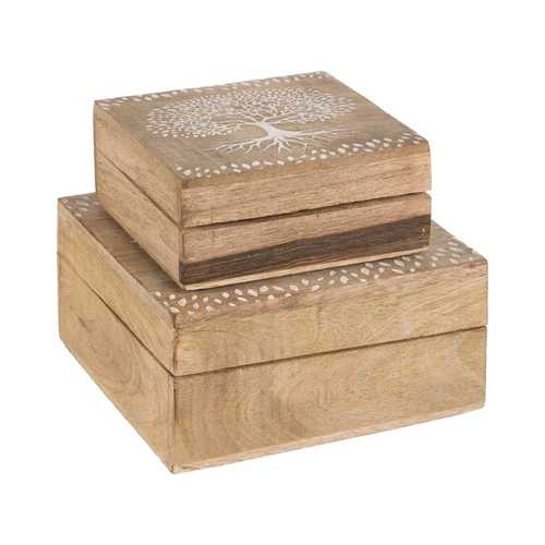 S/2 CAJAS BLANCO-NATURAL MADERA DE MANGO 18 X 18 X 9 CM