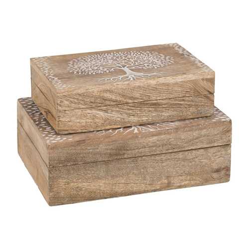 S/2 CAJAS BLANCO-NATURAL MADERA DE MANGO 25 X 18 X 9 CM