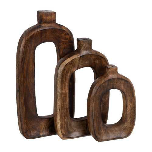 S/3 JARRONES NATURAL MADERA DE MANGO 17 X 5 X 38 CM