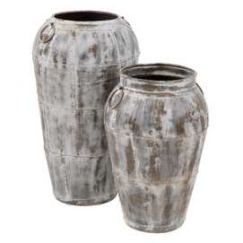 VASIJA BLANCO ROZADO METAL DECORACIÓN 55 X 55 X 74 CM