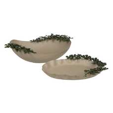 BANDEJA FLORES BEIGE-VERDE METAL 43 X 31 X 5 CM