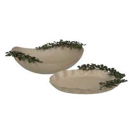 BANDEJA FLORES BEIGE-VERDE METAL 43 X 31 X 5 CM