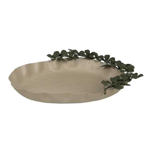 BANDEJA FLORES BEIGE-VERDE METAL 43 X 31 X 5 CM