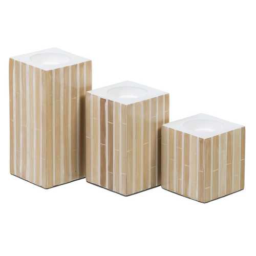 PORTAVELAS BEIGE BAMBÚ / "MDF" 10,50 X 10,50 X 16 CM