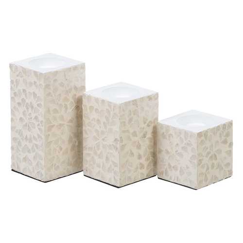 PORTAVELAS BEIGE NÁCAR-MDF DECORACIÓN 10,50 X 10,50 X 16 CM