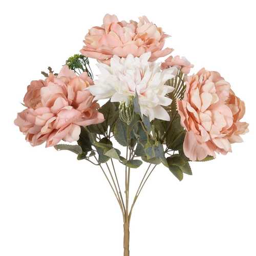 BOUQUET MIXTO ROSA PVC-TEJIDO DECORACIÓN 41 CM