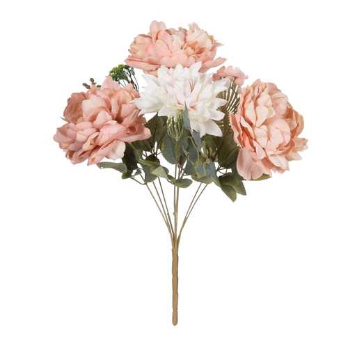 BOUQUET MIXTO ROSA PVC-TEJIDO DECORACIÓN 41 CM