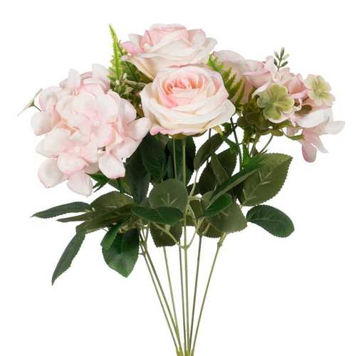 BOUQUET ROSAS ROSA PVC-TEJIDO DECORACIÓN 43 CM