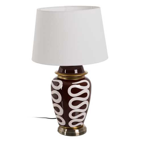LÁMPARA MESA BLANCO-MARRÓN PORCELANA 24 X 24 X 50 CM