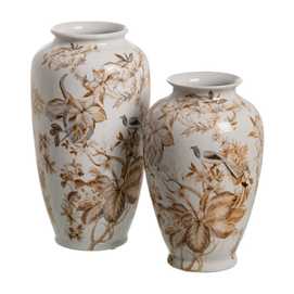 JARRÓN BLANCO-MARRÓN PORCELANA 23 X 23 X 36 CM