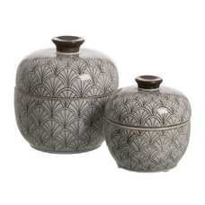 CAJA BLANCO-MARRÓN PORCELANA DECORACIÓN 15 X 15 X 13 CM