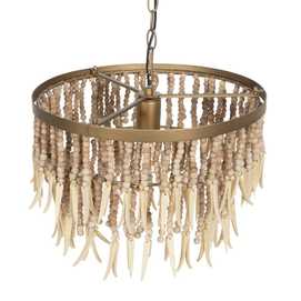 LÁMPARA TECHO CUENTAS NATURAL 40 X 40 X 29 CM