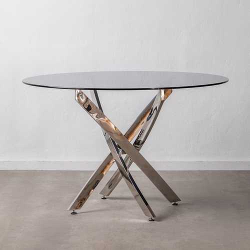 MESA COMEDOR PLATA ACERO-CRISTAL SALÓN 120 X 120 X 77,50 CM