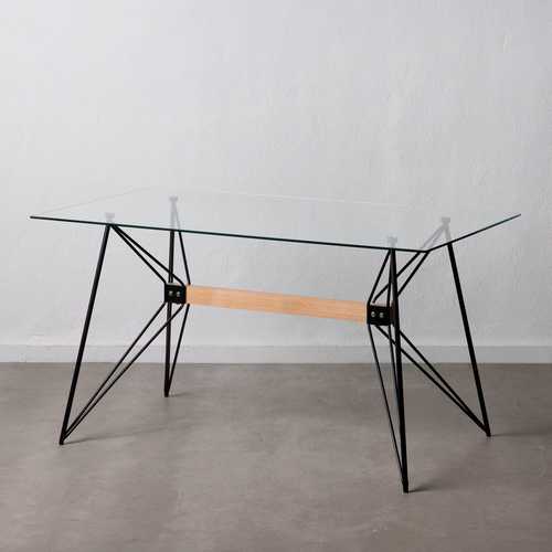 MESA COMEDOR NEGRO METAL-CRISTAL SALÓN 140 X 80 X 75 CM