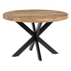 MESA COMEDOR NATURAL-NEGRO MADERA-HIERRO 120 X 120 X 79 CM