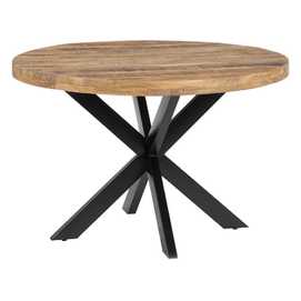 MESA COMEDOR NATURAL-NEGRO MADERA-HIERRO 120 X 120 X 79 CM