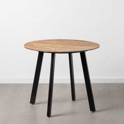 MESA COMEDOR NATURAL-NEGRO MADERA-HIERRO 90 X 90 X 77 CM