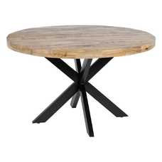 MESA COMEDOR NATURAL-NEGRO MADERA-HIERRO 130 X 130 X 77 CM