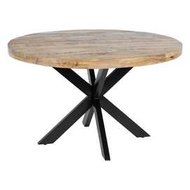 MESA COMEDOR NATURAL-NEGRO MADERA-HIERRO 130 X 130 X 77 CM