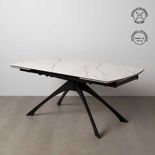 MESA EXTENSIBLE MARMOLADA BEIGE-NEGRO 180 X 90 X 76 CM