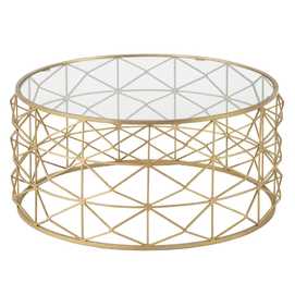 MESA CENTRO ORO METAL-CRISTAL SALÓN 98 X 98 X 44 CM