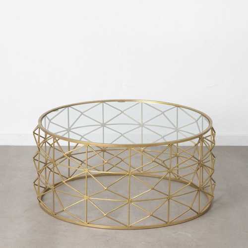 MESA CENTRO ORO METAL-CRISTAL SALÓN 98 X 98 X 44 CM