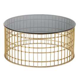 MESA CENTRO ORO METAL-CRISTAL SALÓN 91 X 91 X 43 CM