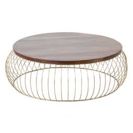 MESA CENTRO NATURAL-ORO MADERA-HIERRO 103 X 103 X 33 CM