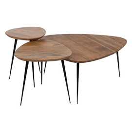 S/3 MESA CENTRO NATURAL MADERA-METAL 86 X 81 X 43 CM