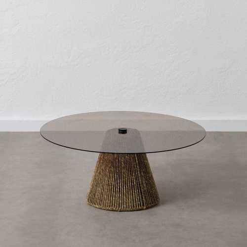 MESA CENTRO CRISTAL-FIBRA NATURAL SALÓN 80 X 80 X 35 CM