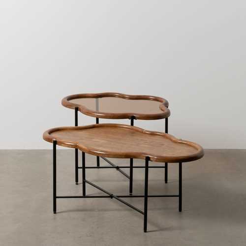 S/2 MESA CENTRO NATURAL MADERA / CRISTAL 89 X 50 X 40 CM