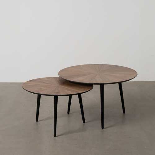 S/2 MESA CENTRO NATURAL-NEGRO DM-METAL 70 X 70 X 40 CM