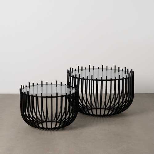 S/2 MESA CENTRO NEGRO METAL-CRISTAL 68 X 68 X 45 CM