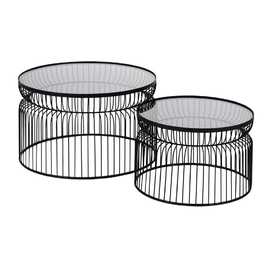 S/2 MESA CENTRO NEGRO METAL-CRISTAL 65 X 65 X 40 CM