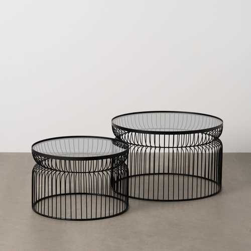 S/2 MESA CENTRO NEGRO METAL-CRISTAL 65 X 65 X 40 CM