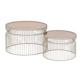 S/2 MESA CENTRO CREMA METAL-CRISTAL 65 X 65 X 40 CM