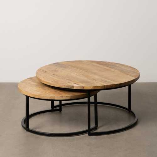 S/2 MESA CENTRO MARRÓN-NEGRO 90 X 90 X 40 CM