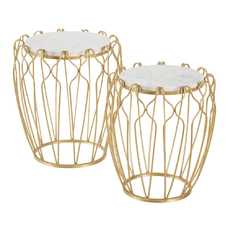 MESITA ORO-BLANCO METAL-MÁRMOL SALÓN 50 X 50 X 54,60 CM