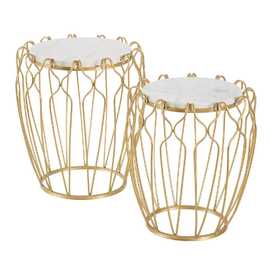 MESITA ORO-BLANCO METAL-MÁRMOL SALÓN 50 X 50 X 54,60 CM