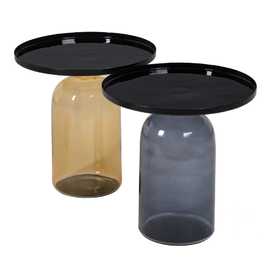 MESA AUXILIAR NEGRO-AMBAR CRISTAL-METAL 45 X 45 X 47 CM